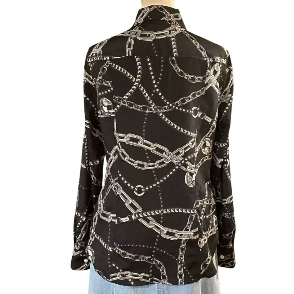 MICHAEL KORS BLACK Women's Lightweight Summer Jacket Chain & Lock Print Size S